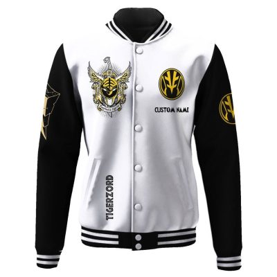3D Mighty Morphin Power Ranger White Custom Name Baseball Jacket