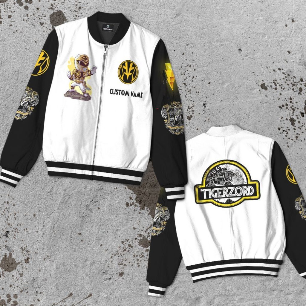3D Mighty Morphin Power Ranger White Custom Name Bomber - Image 4