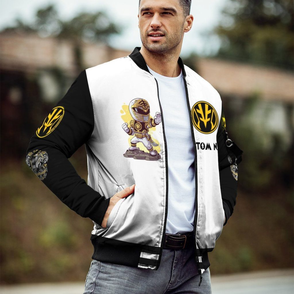 3D Mighty Morphin Power Ranger White Custom Name Bomber - Image 3