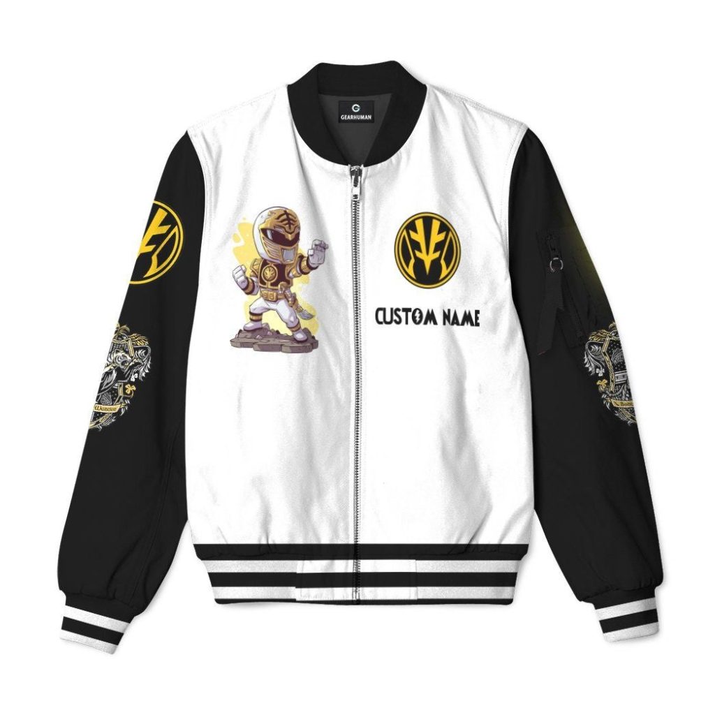 3D Mighty Morphin Power Ranger White Custom Name Bomber - Image 5