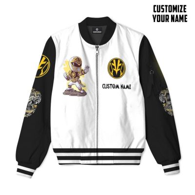 3D Mighty Morphin Power Ranger White Custom Name Bomber