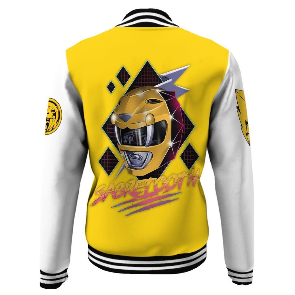 3D Mighty Morphin Power Ranger Yellow Custom Name Baseball Jacket - Image 4