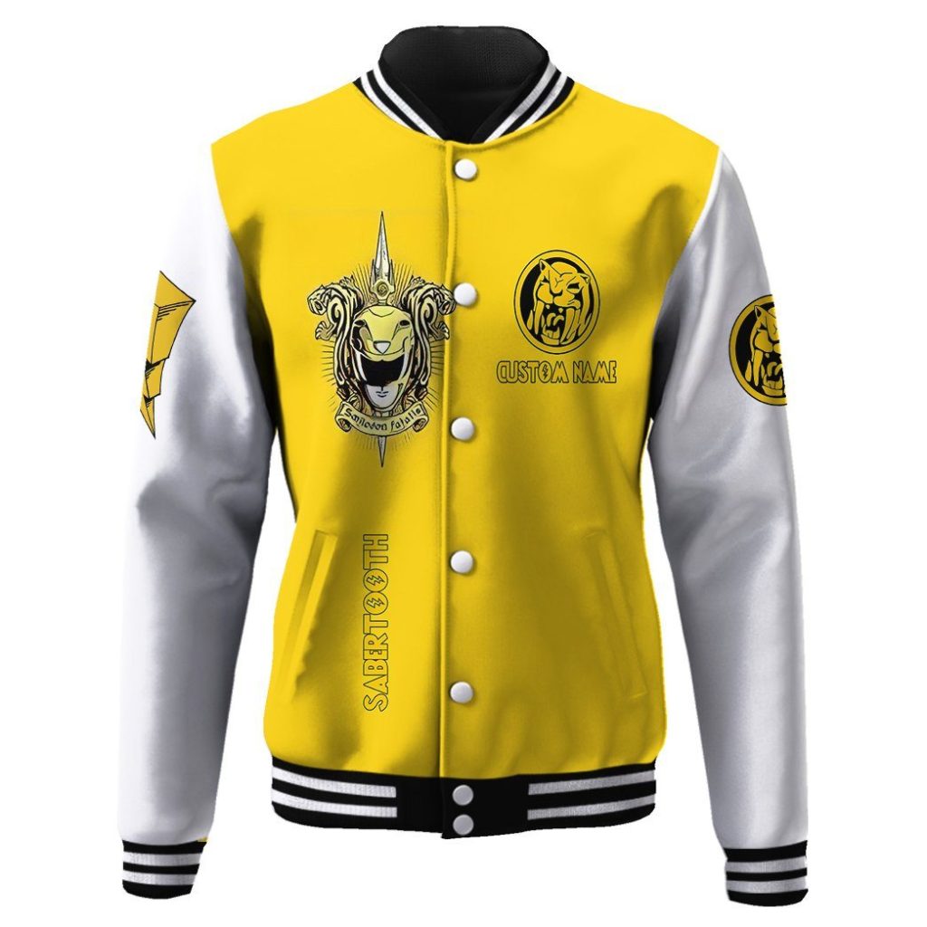 3D Mighty Morphin Power Ranger Yellow Custom Name Baseball Jacket