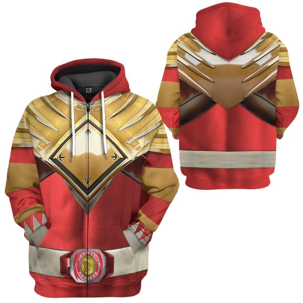 3D Mighty Morphin Red 2 Power Rangers Zipped Hoodie - Image 3