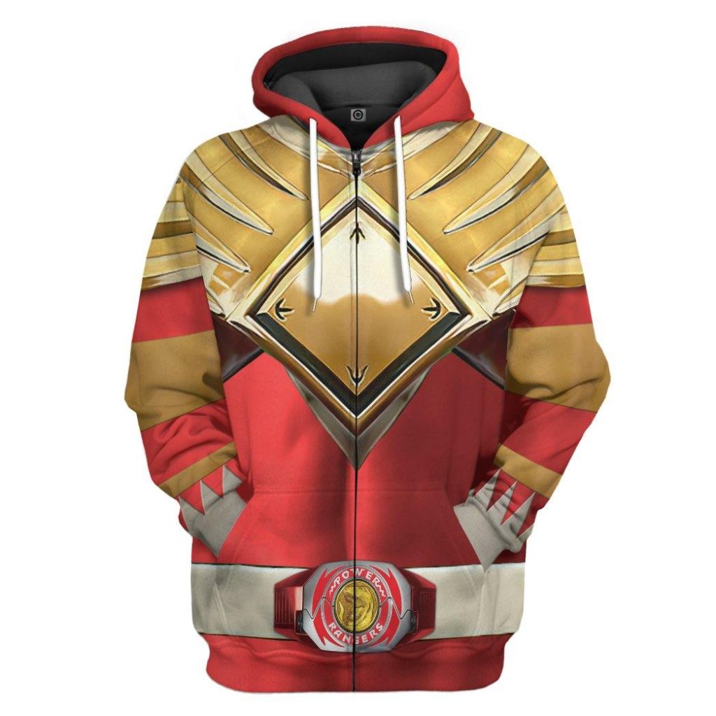 3D Mighty Morphin Red 2 Power Rangers Zipped Hoodie