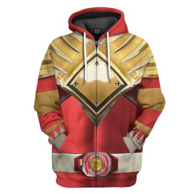 3D Mighty Morphin Red 2 Power Rangers Zipped Hoodie