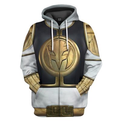 3D Mighty Morphin White Power Rangers Zipped Hoodie