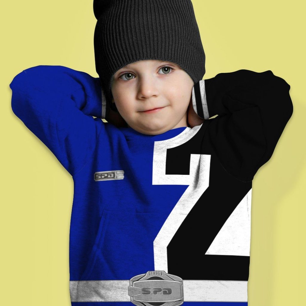 3D Power Rangers SPD Blue Kids Hoodie - Image 4