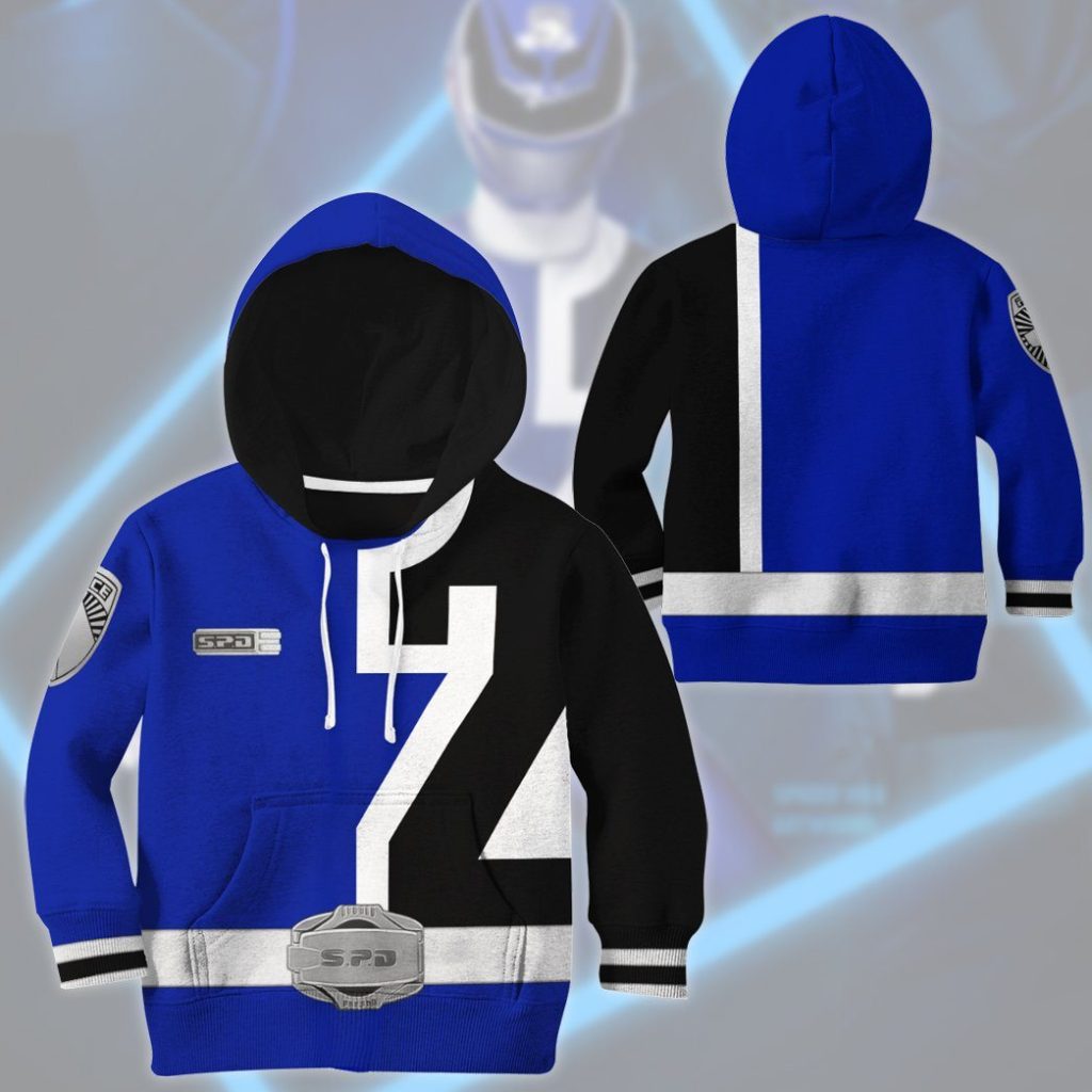 3D Power Rangers SPD Blue Kids Hoodie - Image 3