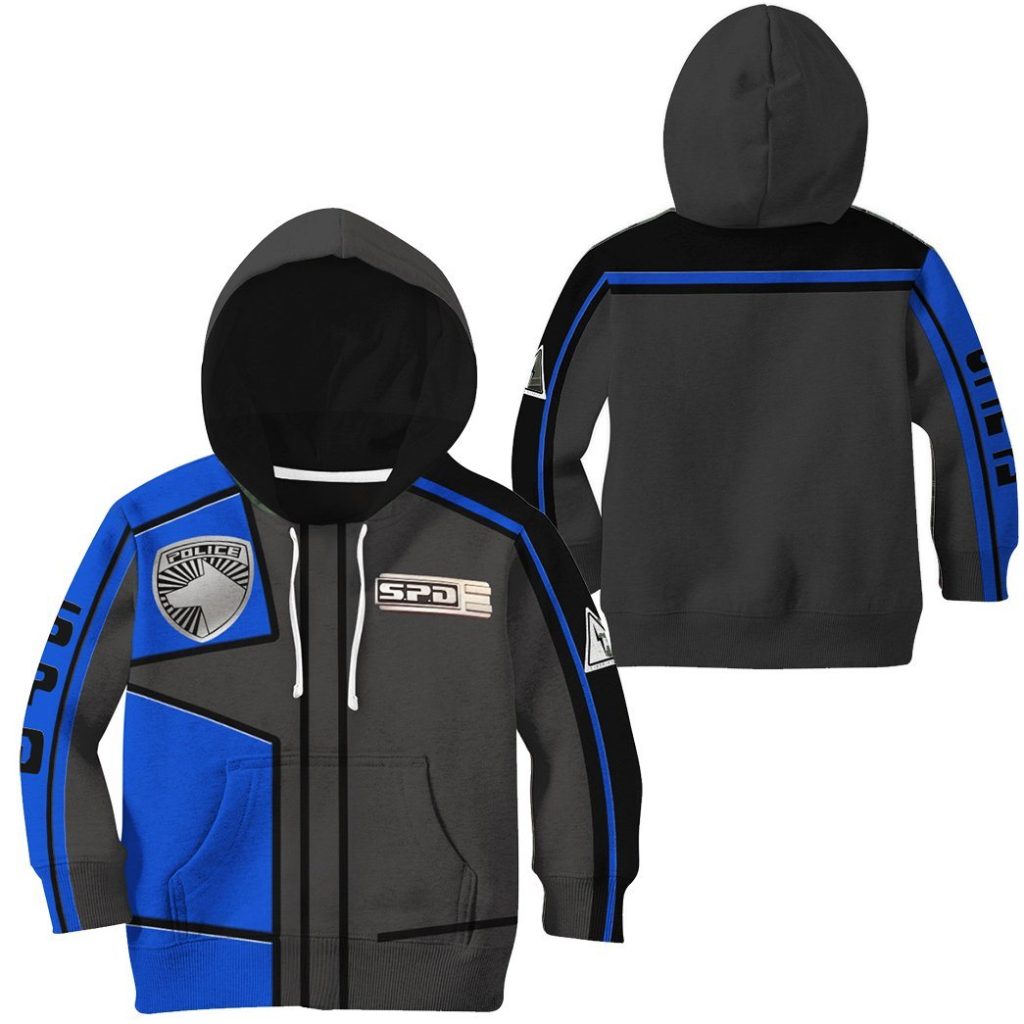 3D Power Rangers SPD Blue Uniform Kids Hoodie - Image 2