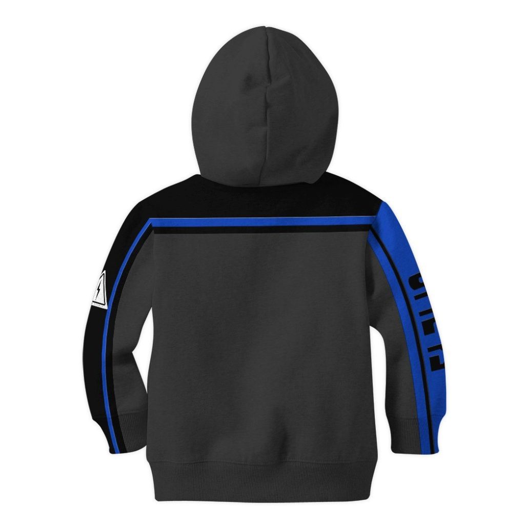 3D Power Rangers SPD Blue Uniform Kids Hoodie - Image 3