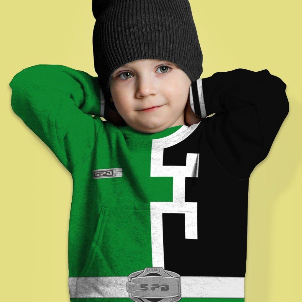 3D Power Rangers SPD Green Kids Hoodie - Image 3