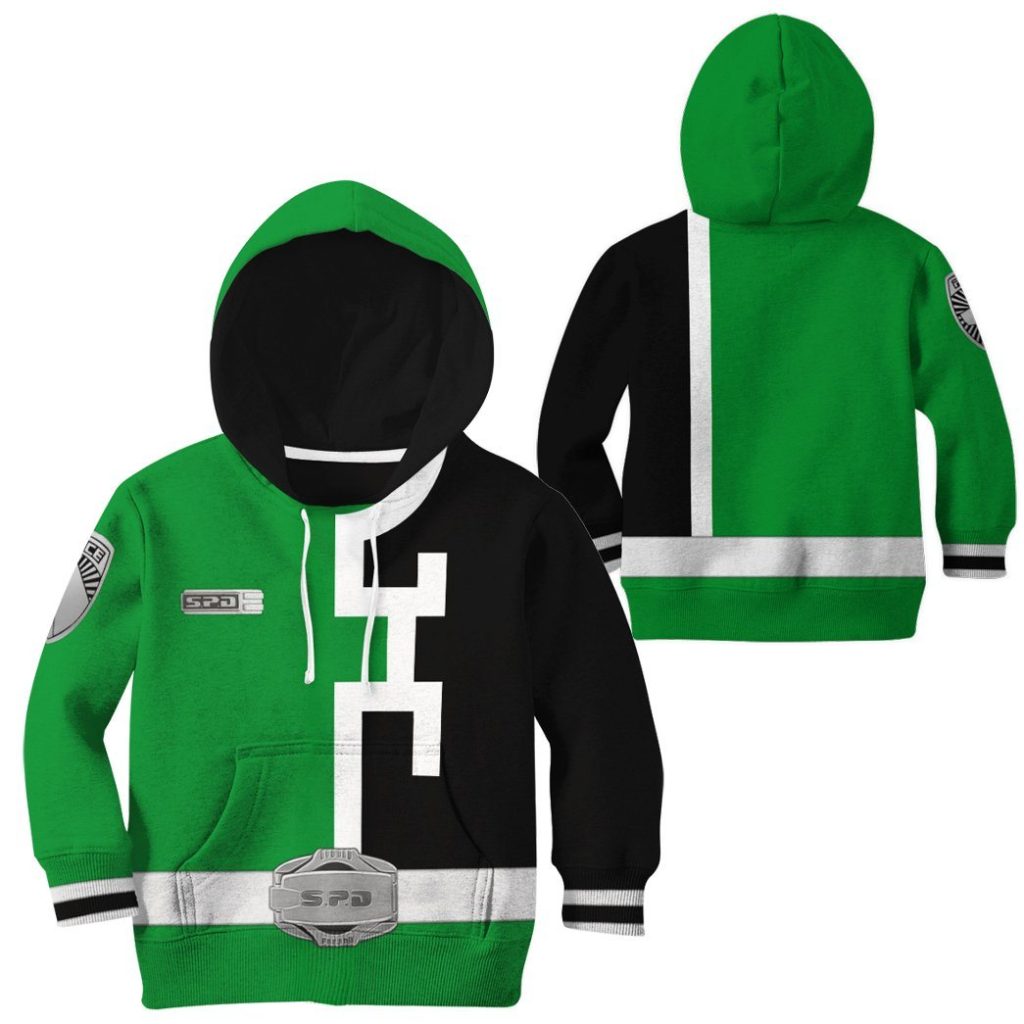 3D Power Rangers SPD Green Kids Hoodie - Image 2