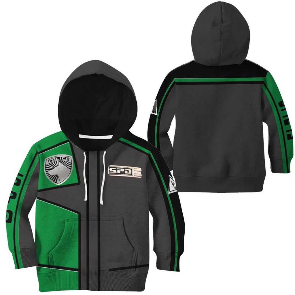 3D Power Rangers SPD Green Uniform Kids Hoodie - Image 2