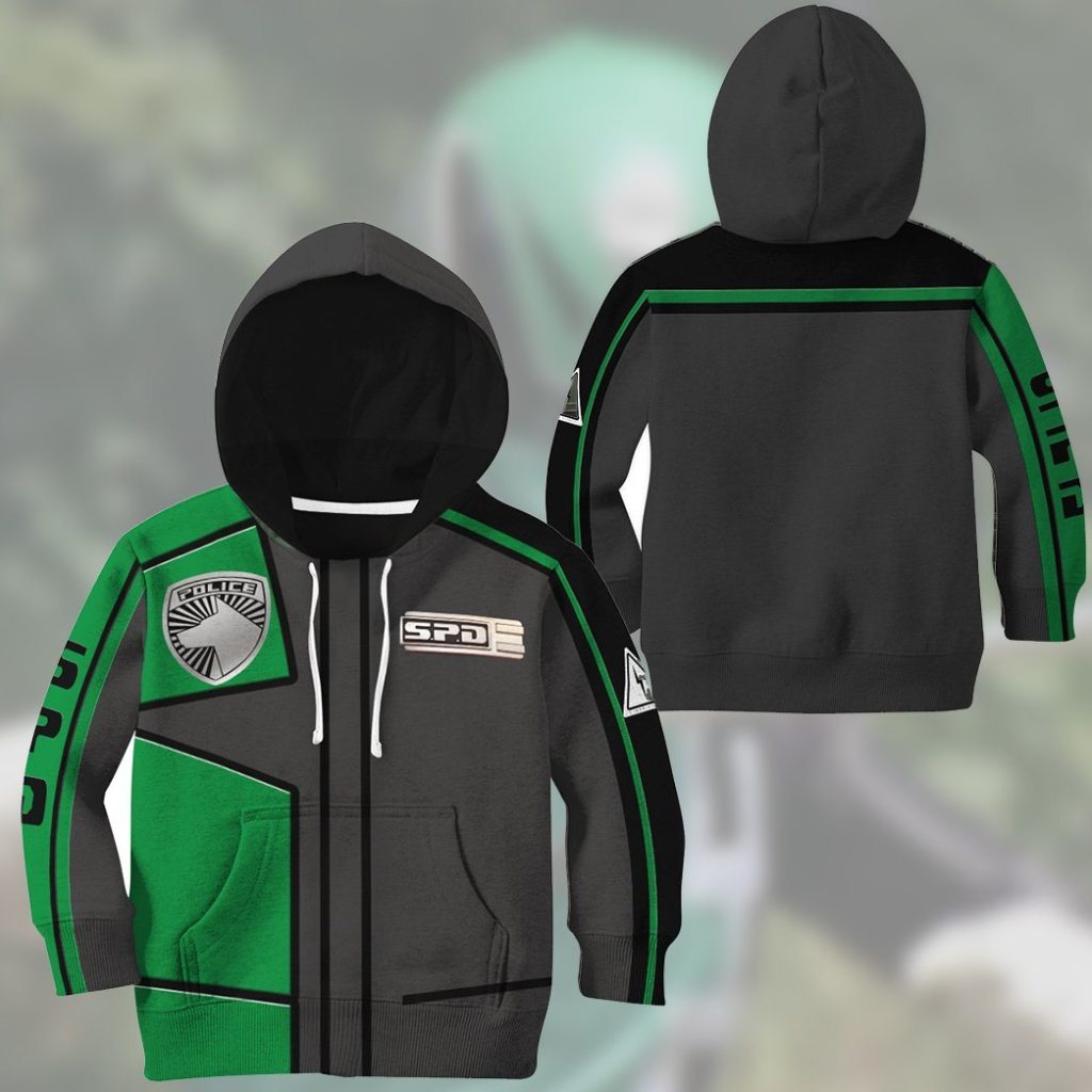 3D Power Rangers SPD Green Uniform Kids Hoodie - Image 4