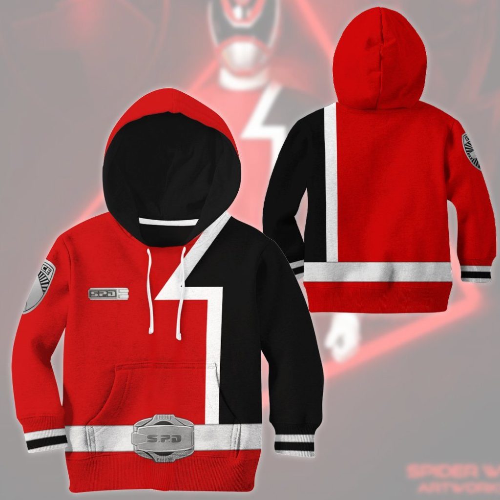 3D Power Rangers SPD Red Kids Hoodie - Image 4