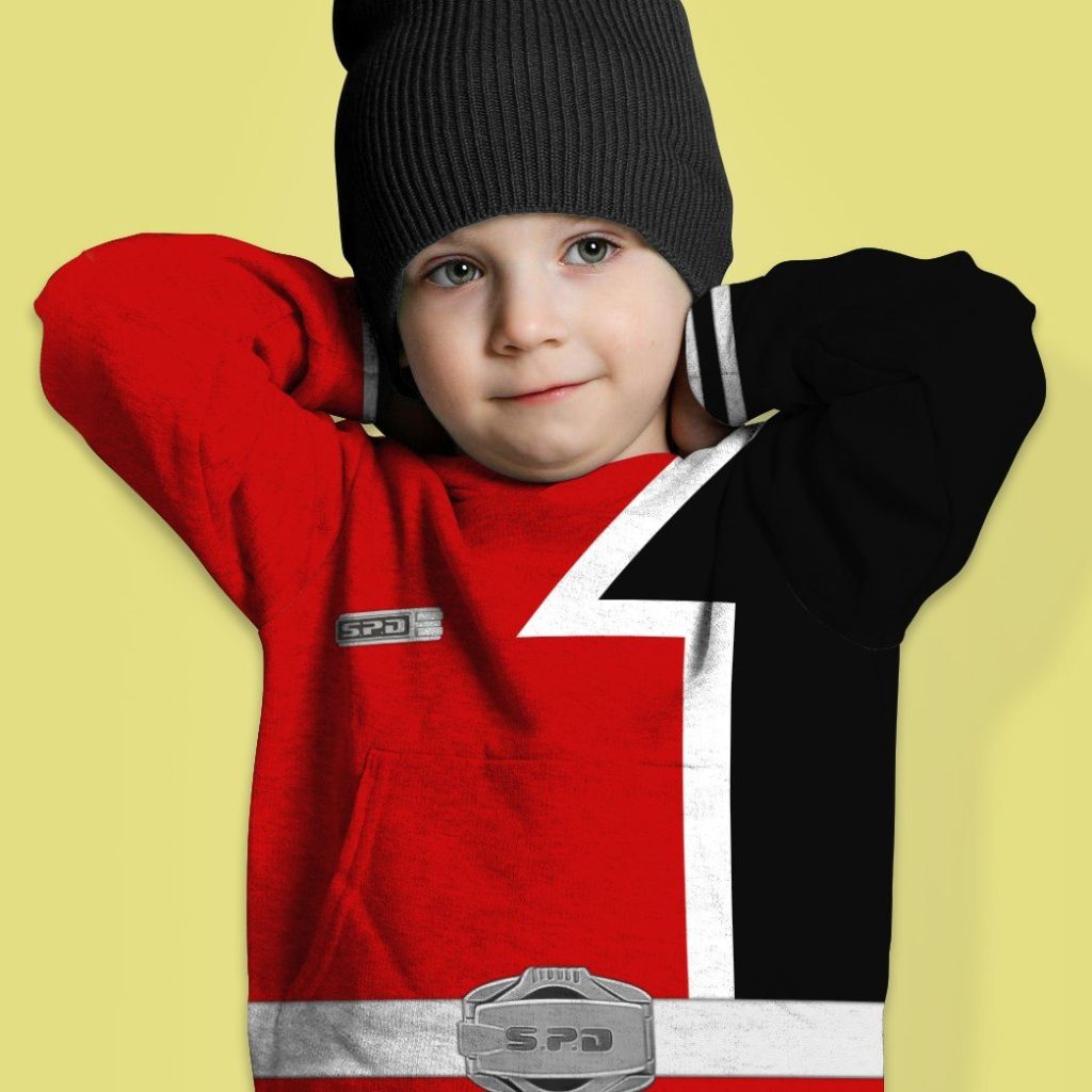 3D Power Rangers SPD Red Kids Hoodie - Image 3