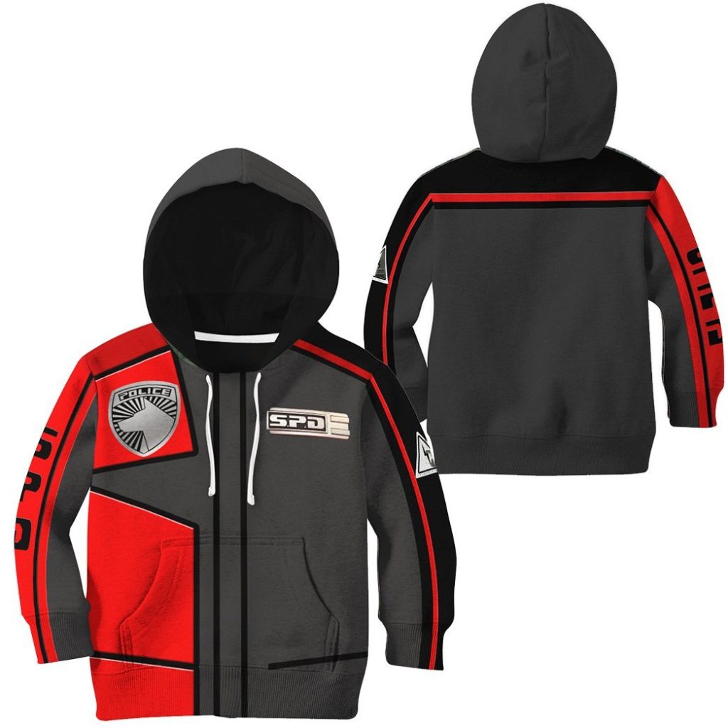 3D Power Rangers SPD Red Uniform Kids Hoodie - Image 2
