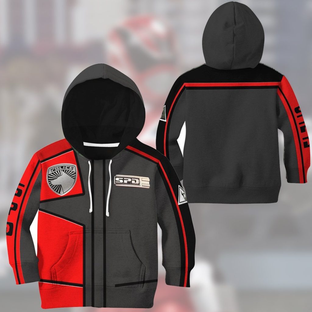 3D Power Rangers SPD Red Uniform Kids Hoodie - Image 4