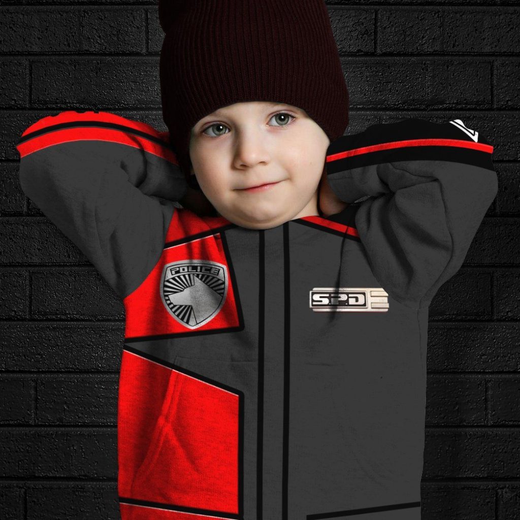 3D Power Rangers SPD Red Uniform Kids Hoodie - Image 5