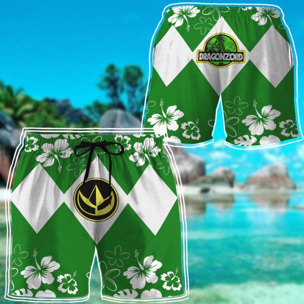 3D Mighty Morphin Power Ranger Green Beach Short - Image 6