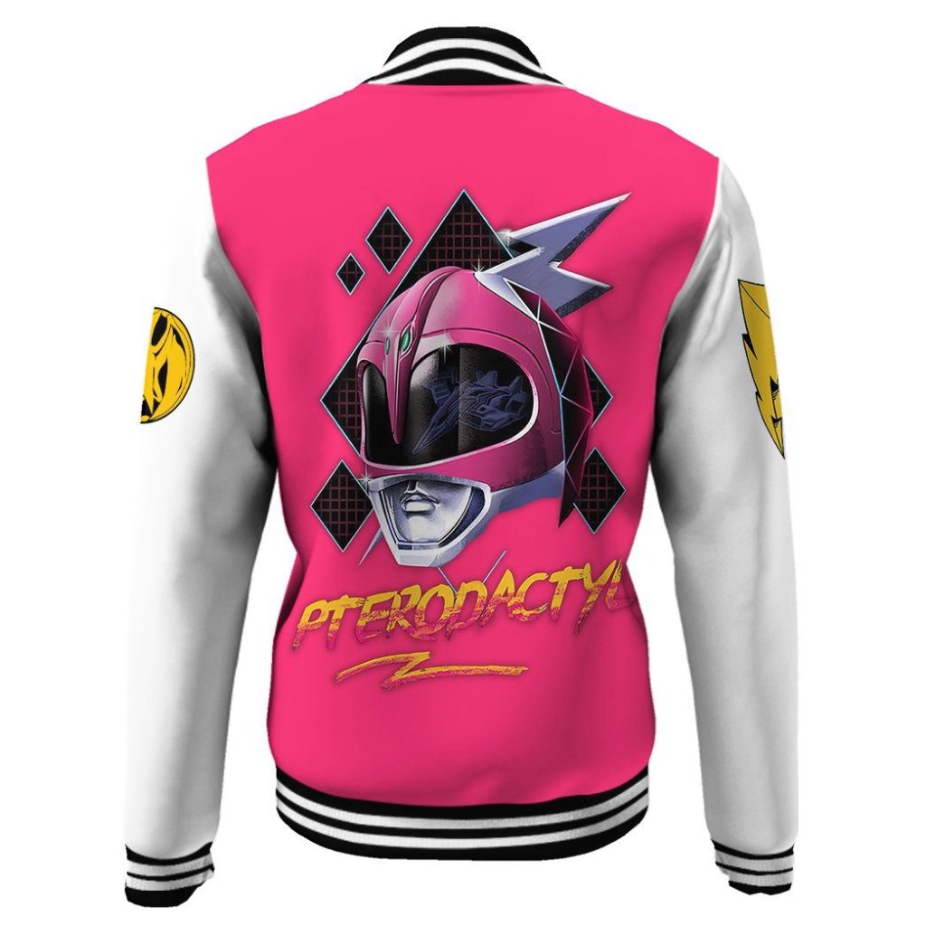 3D Mighty Morphin Power Ranger Pink Custom Name Baseball Jacket - Image 2