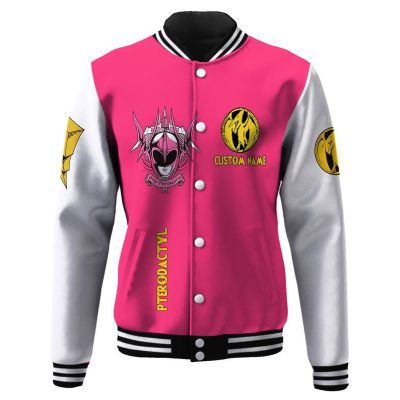 3D Mighty Morphin Power Ranger Pink Custom Name Baseball Jacket