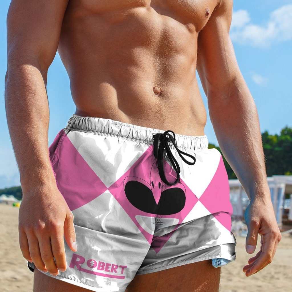 3D Mighty Morphin Power Rangers Pink Ranger Custom Name   Swim Trunk - Image 2