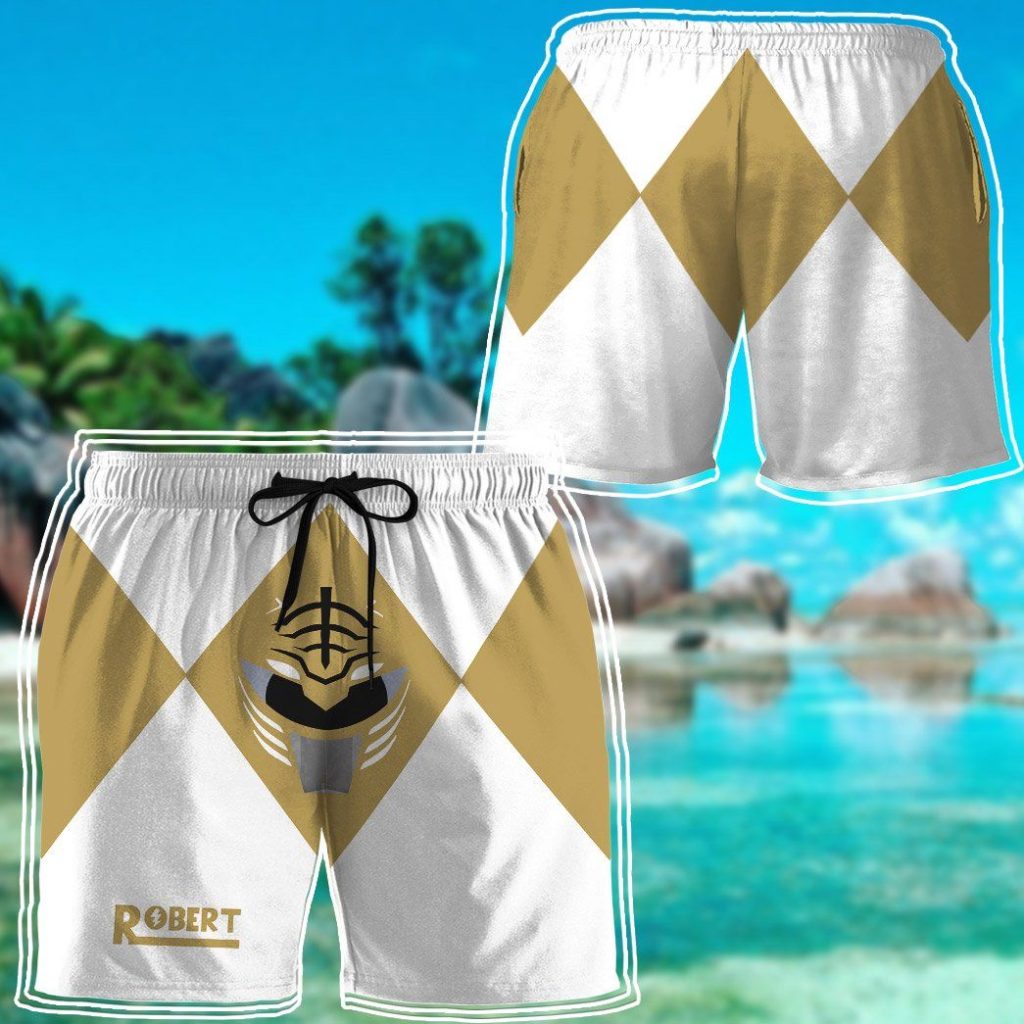 3D Mighty Morphin Power Rangers White Ranger Custom Name   Swim Trunk - Image 4