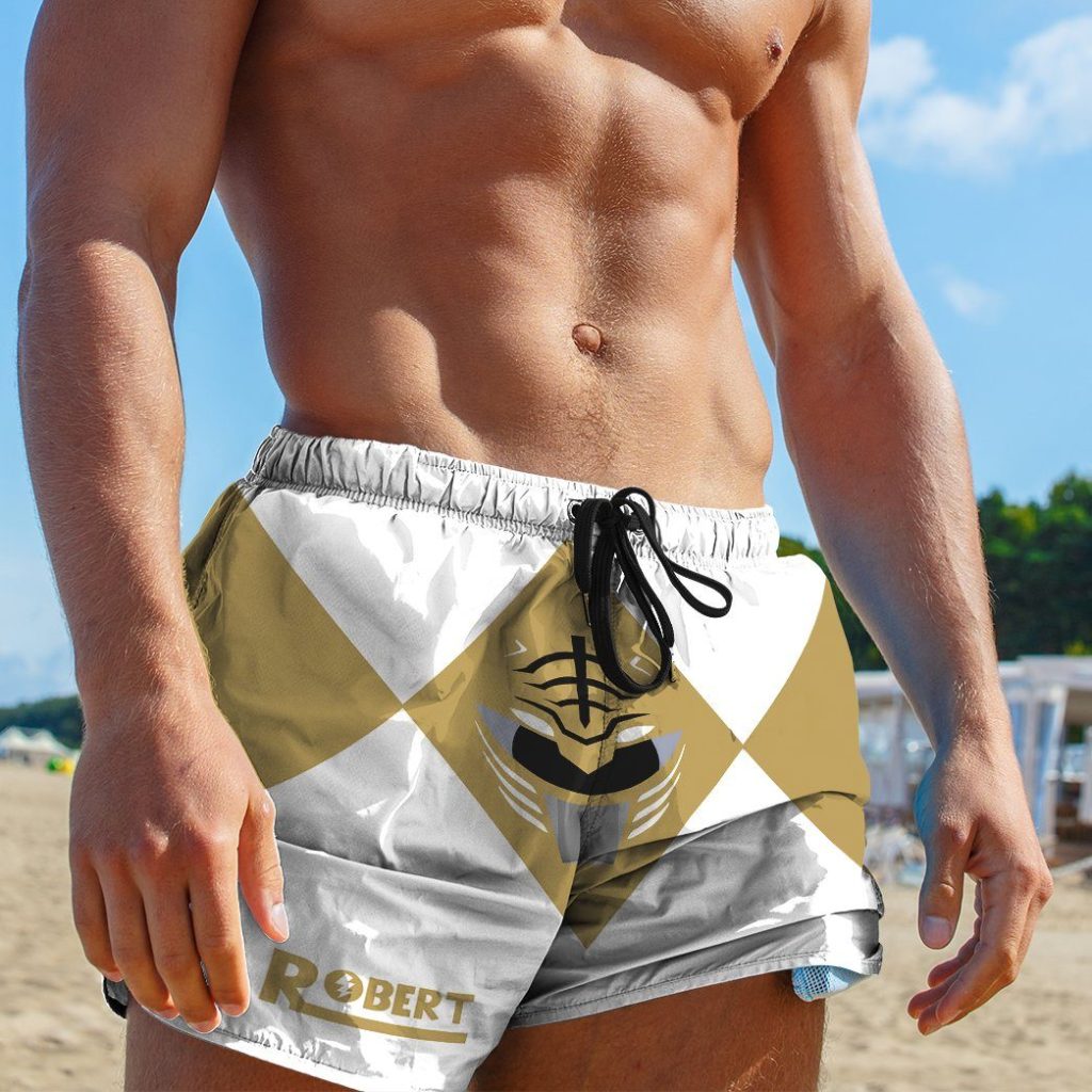 3D Mighty Morphin Power Rangers White Ranger Custom Name   Swim Trunk - Image 2