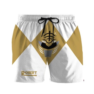 3D Mighty Morphin Power Rangers White Ranger Custom Name   Swim Trunk