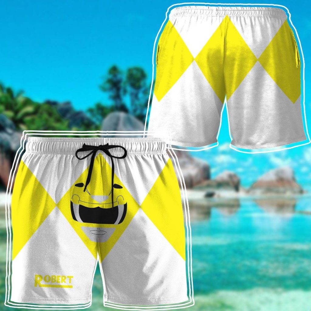 3D Mighty Morphin Power Rangers Yellow Ranger Custom Name   Swim Trunk - Image 4