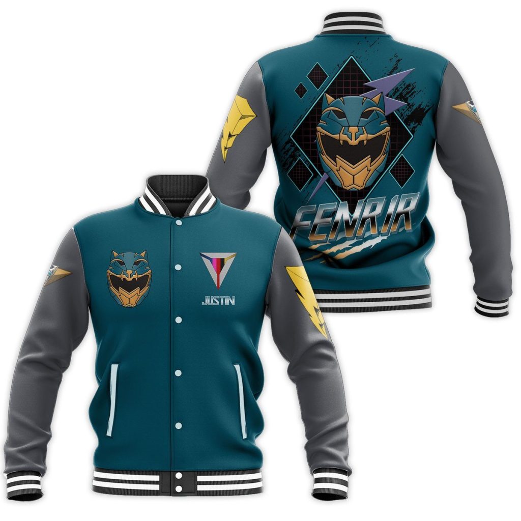 3D Power Rangers Hyperforce Fenrir Custom Name Baseball Jacket - Image 3