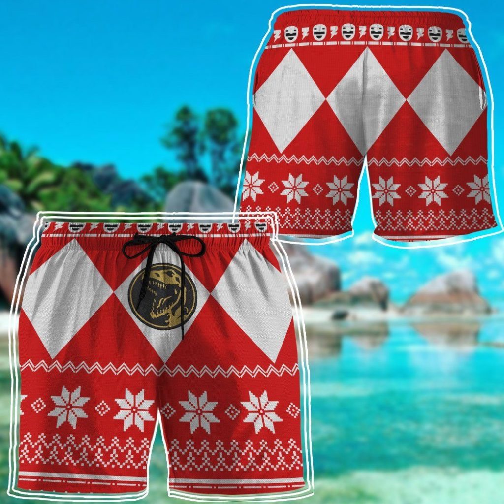 3D Red Power Ranger Hawaii Shorts - Image 4