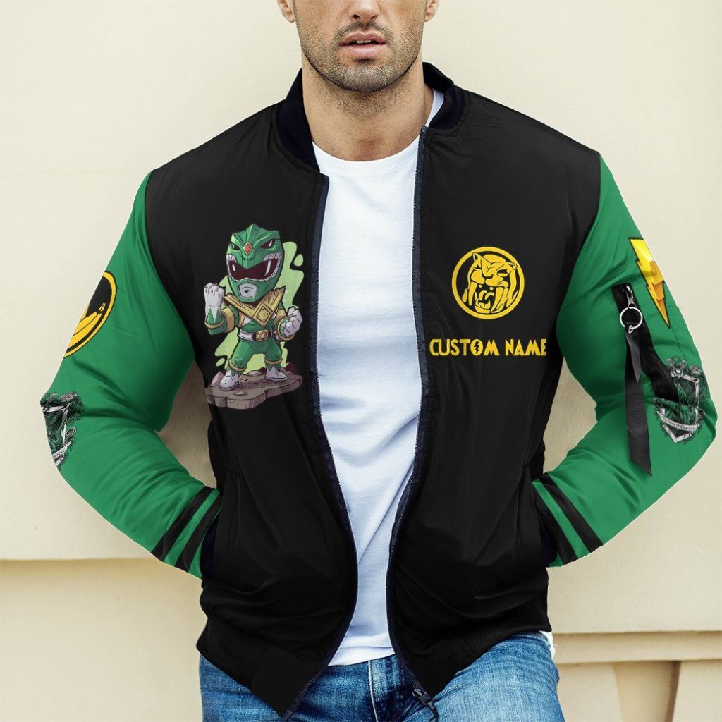3D Mighty Morphin Power Ranger Green Custom Name Bomber - Image 5