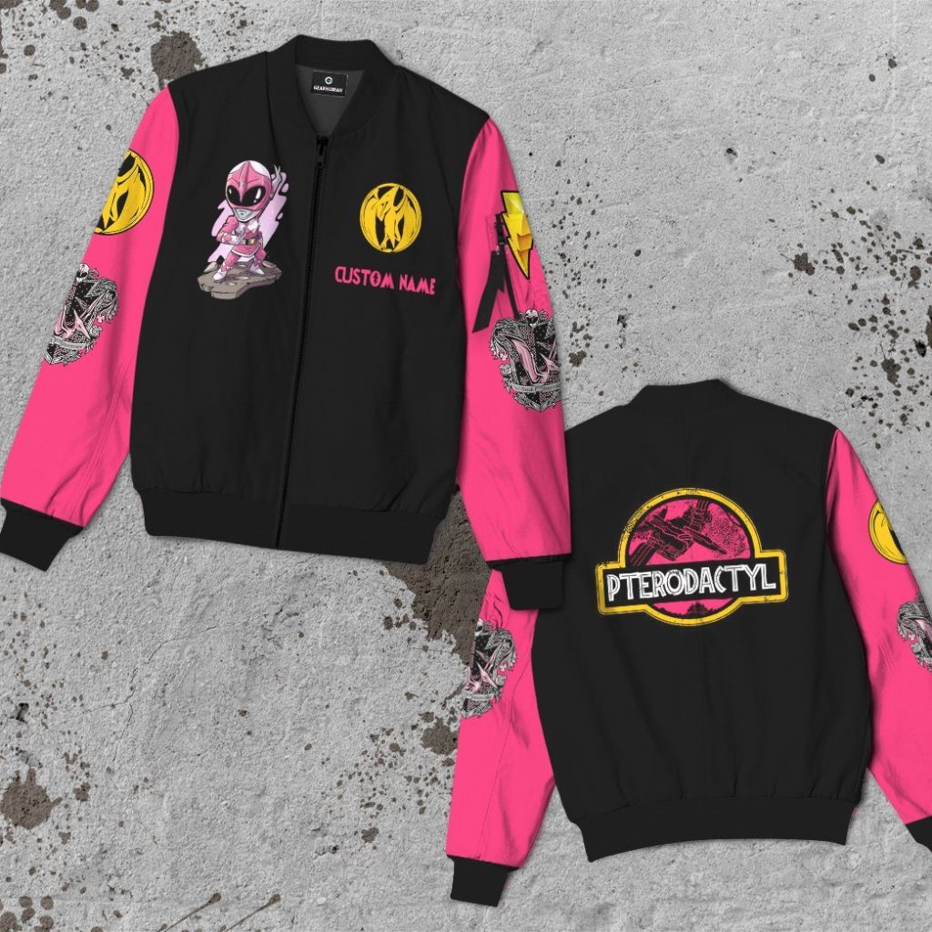 3D Mighty Morphin Power Ranger Pink Custom Name Bomber - Image 3