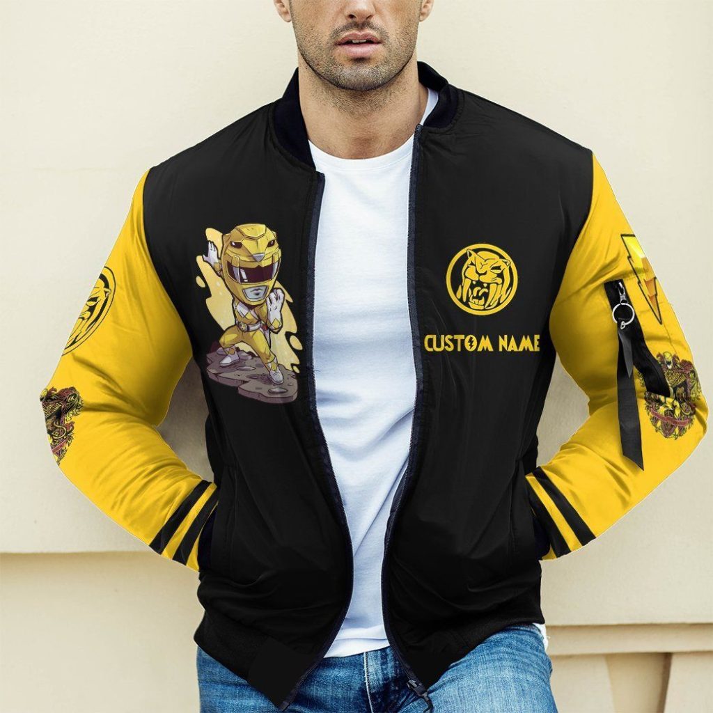 3D Mighty Morphin Power Ranger Yellow Custom Name Bomber - Image 5