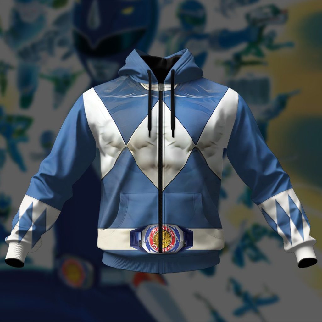 Mighty Morphin Blue Power Rangers Zipped Hoodie - Image 2