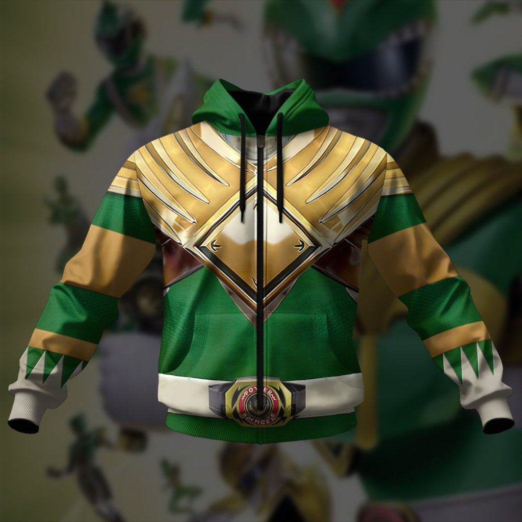 Mighty Morphin Green Power Rangers Zipped Hoodie - Image 2