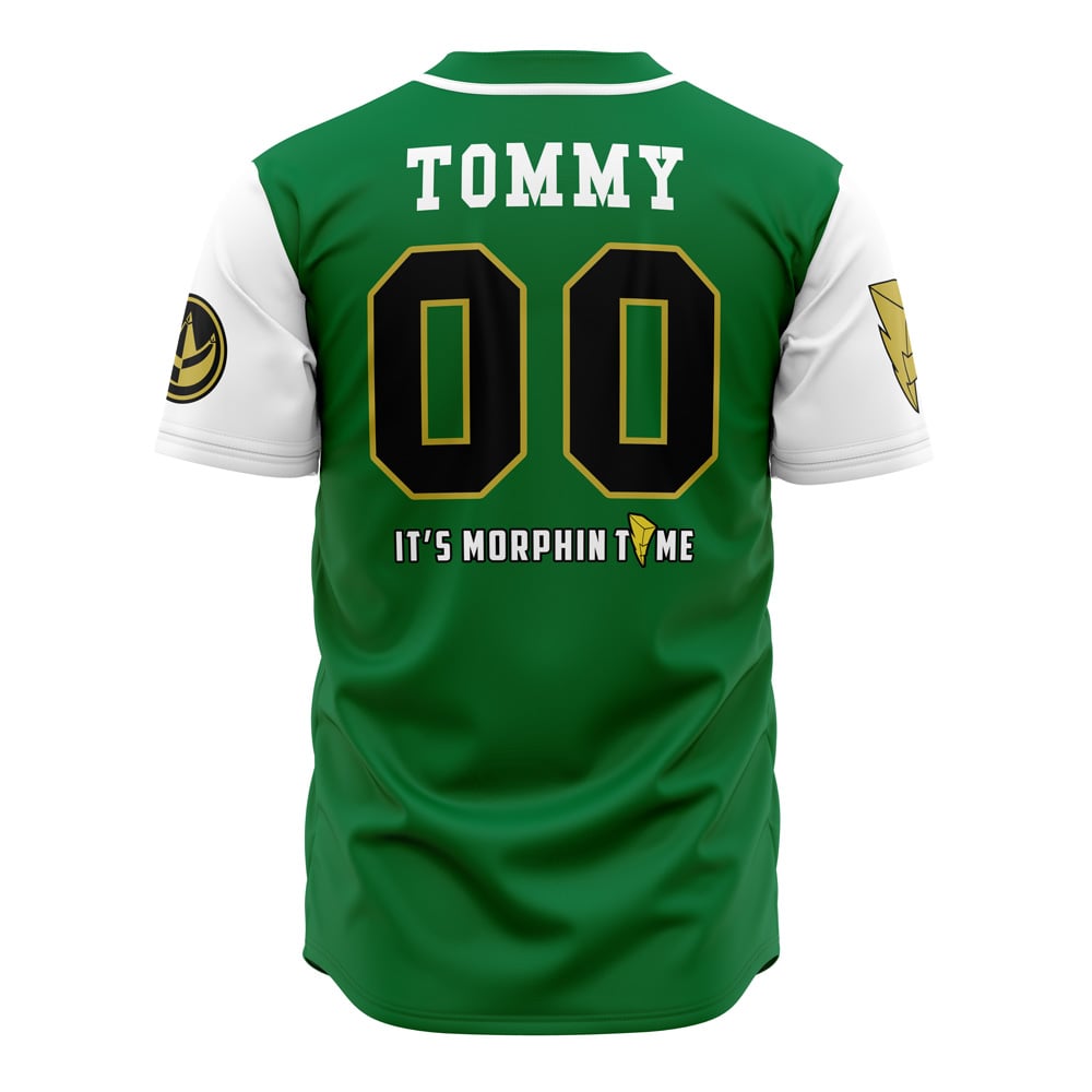Green Dragonzords Tommy Oliver Power Rangers Baseball Jersey - Image 5