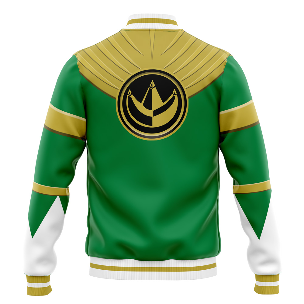 Green Ranger Gold Shield Mighty Morphin Power Rangers Varsity Jacket - Image 4