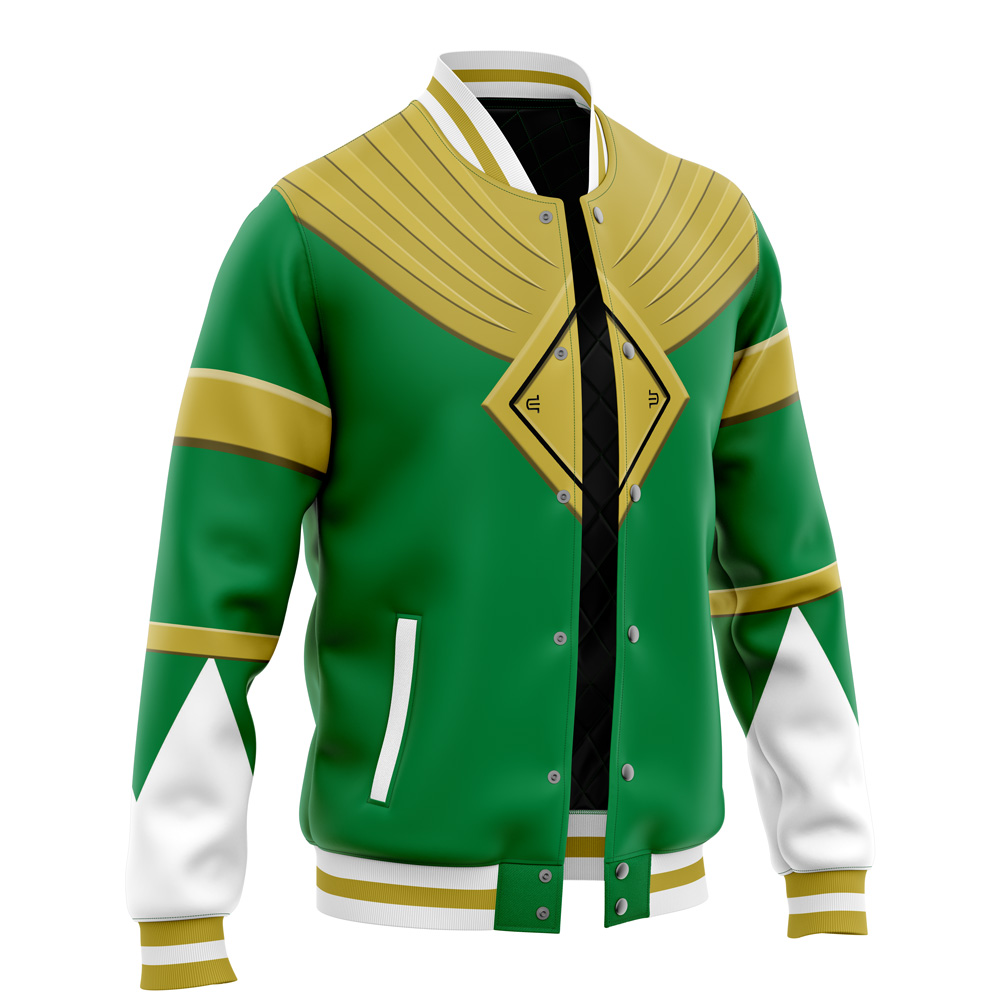 Green Ranger Gold Shield Mighty Morphin Power Rangers Varsity Jacket - Image 2