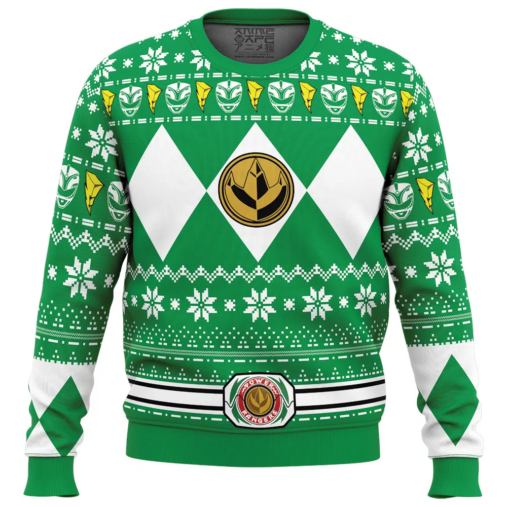 Mighty Morphin Green Ranger Power Ranger Ugly Christmas Sweater FRONT mockup - Power Rangers Store