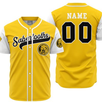 Personalized Sabertooths Yellow Power Rangers Baseball Jersey