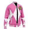 Pink Ranger MMPR Varsity Jacket F LEFT Mockup - Power Rangers Store