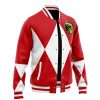 Red Ranger MMPR Varsity Jacket F LEFT Mockup - Power Rangers Store