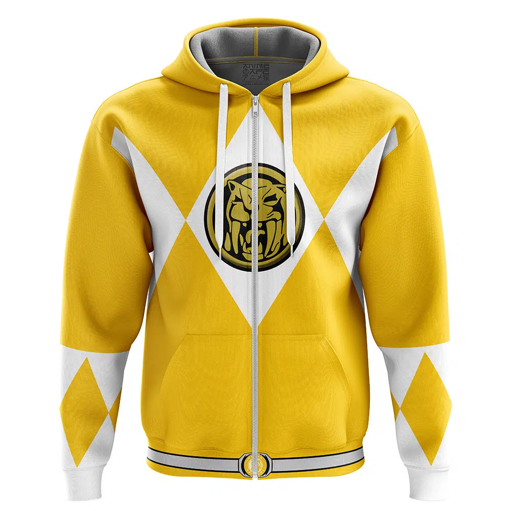 Yellow Ranger Mighty Morphin Power Rangers Zip Hoodie Jacket FRONT mockup - Power Rangers Store