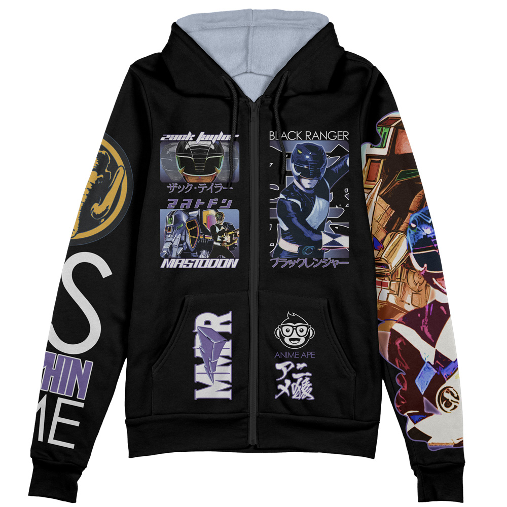 Black Ranger Mighty Morphin Power Rangers Streetwear Zip Hoodie Jacket - Image 2