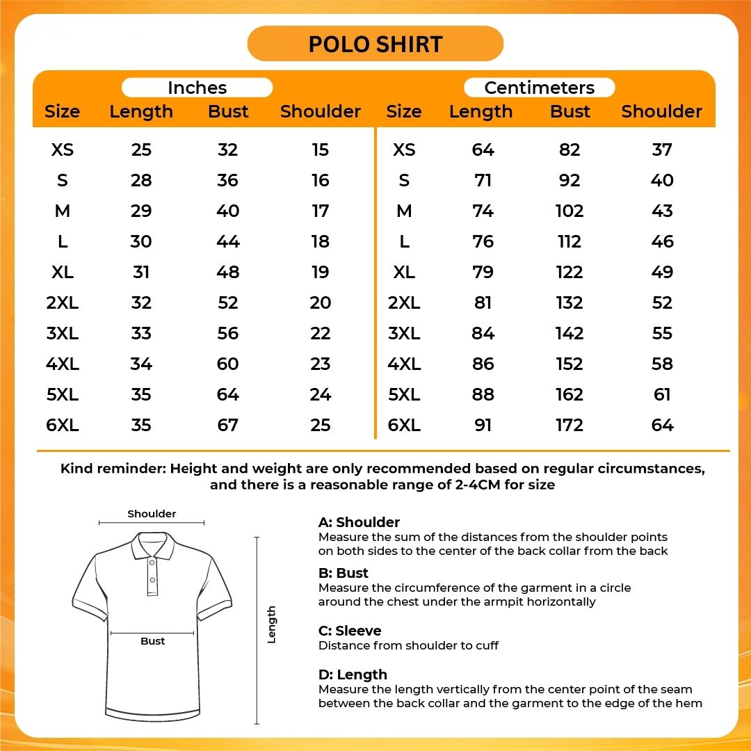 Polo shirt Size Chart - Power Rangers Store